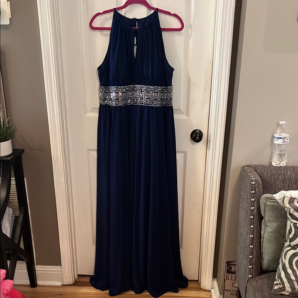 Elegant Navy Blue Gown with Silver Accents